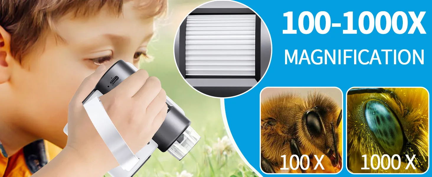 Daxiongmao 1000X Portable Handheld Microscope, Telescope and Microscope with 32GB SD Card, Photo and Video Mini Microscope Camera, Science Kits for Kids Over 3 Years Old