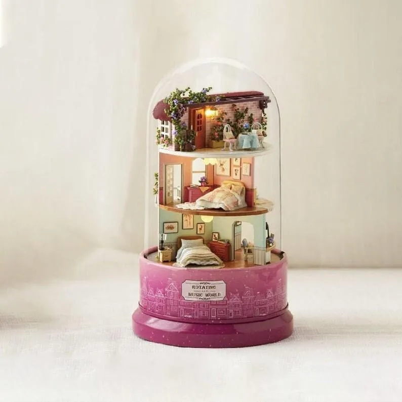 DIY Glass Ball Doll House - Decorative Water Globe With Rotating Music Box - Available In 6 Styles Dollhouse Educational Toys For Kids