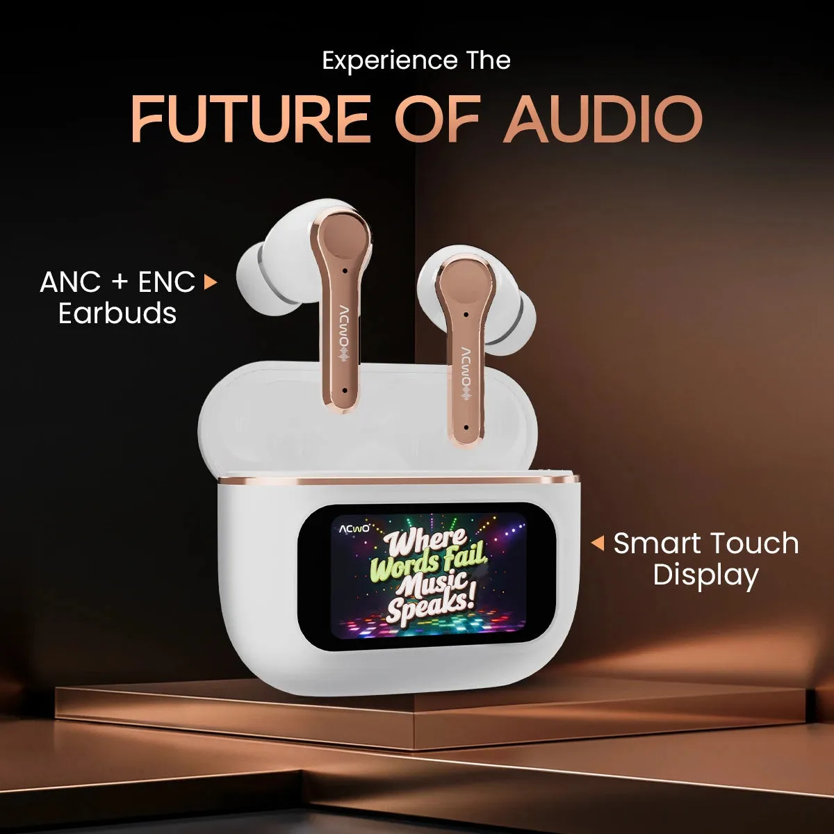 DwOTS Touch: Smart Touch Screen Display Black TWS Earbuds