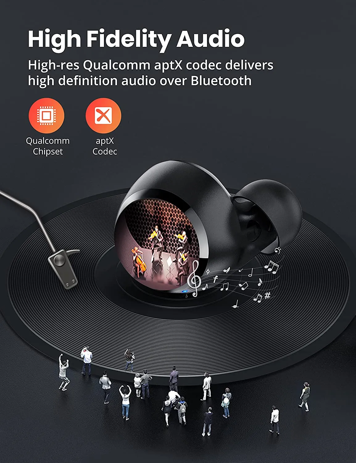 Evatronic Bluetooth Earbuds, Wireless Earbuds Qualcomm aptX Lightweight Mini Earphones, IPX8 Waterproof