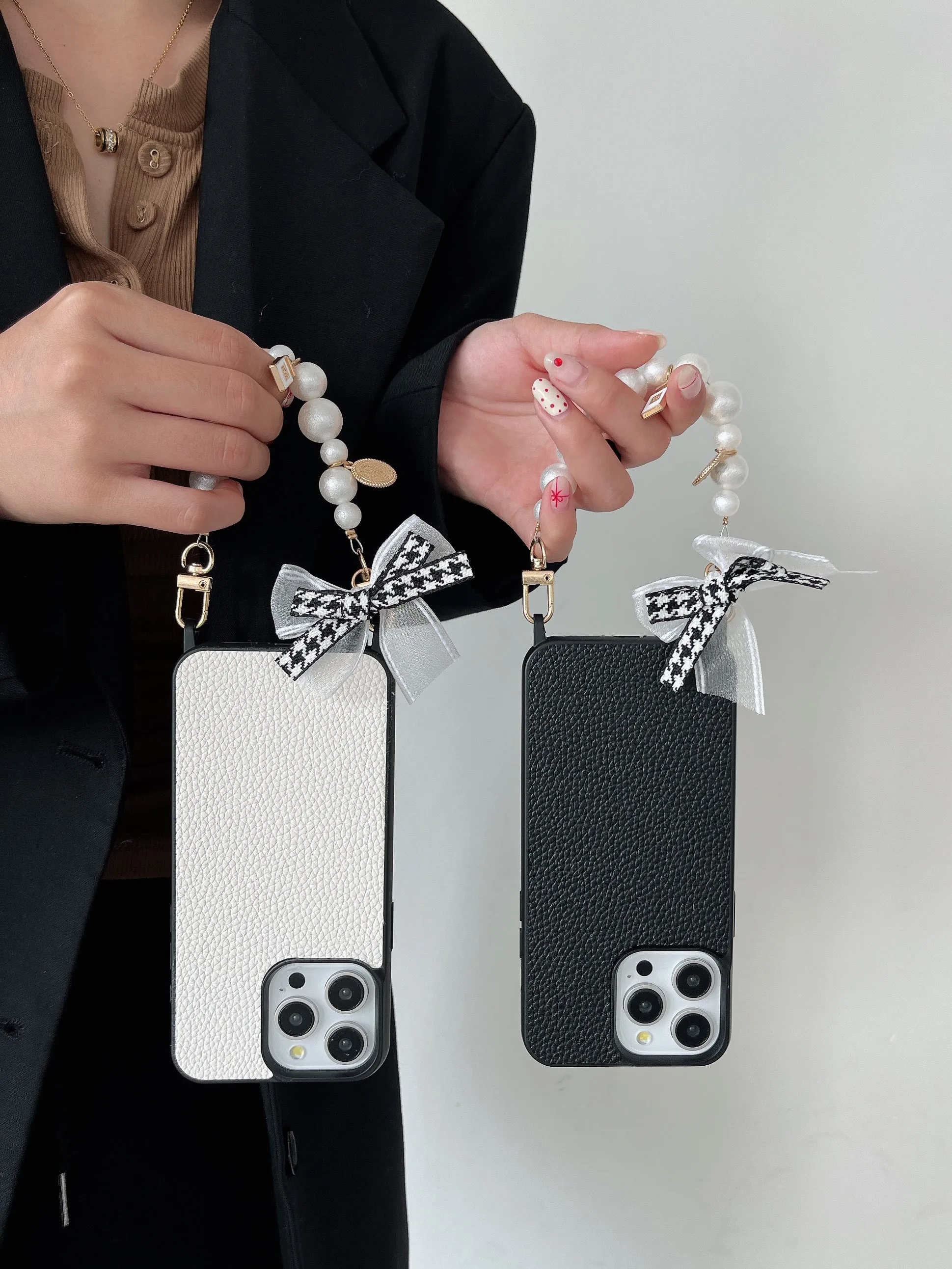 Grain Leather iPhone Case with Anti Fall Hand Bracelet