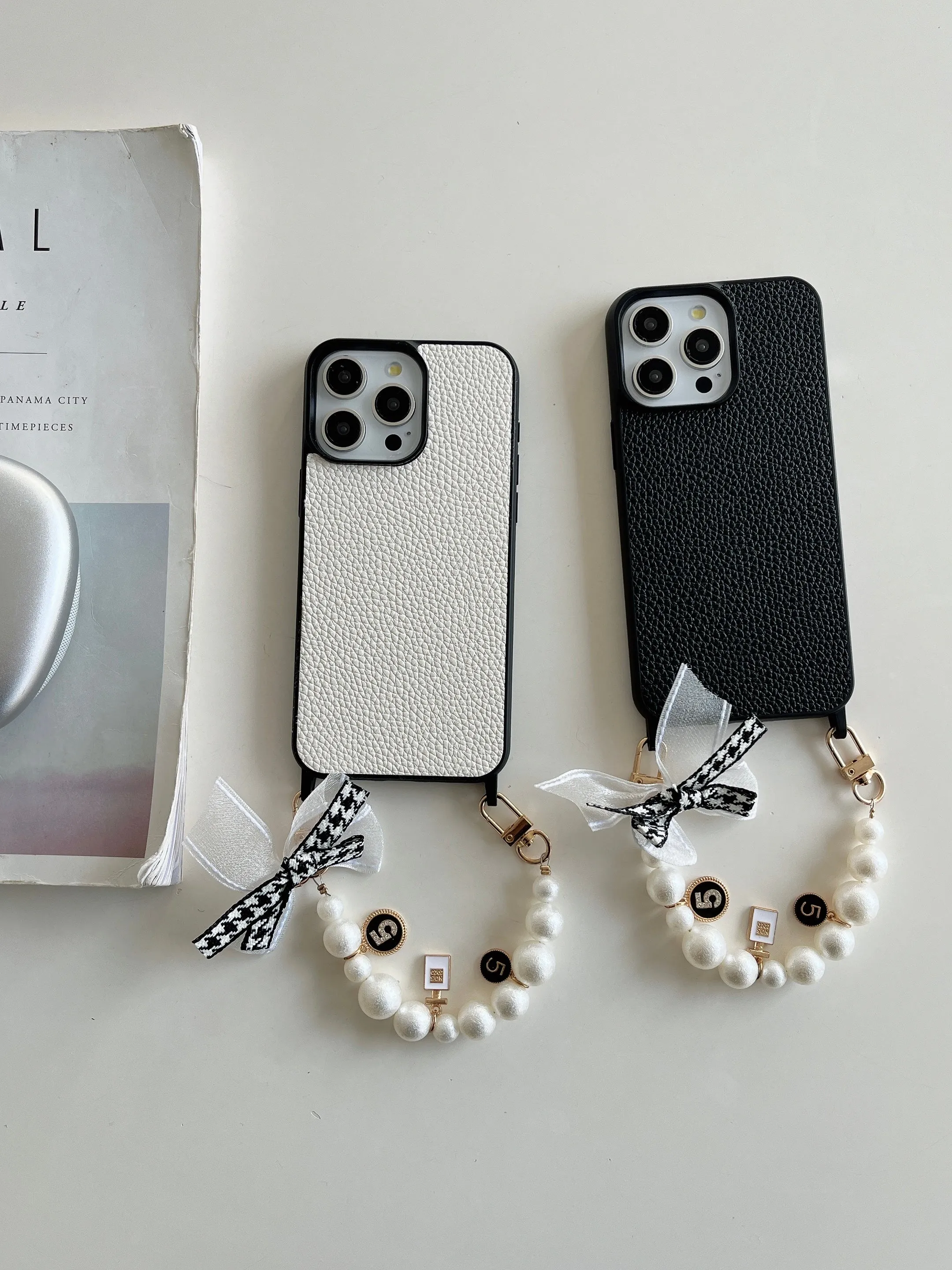 Grain Leather iPhone Case with Anti Fall Hand Bracelet
