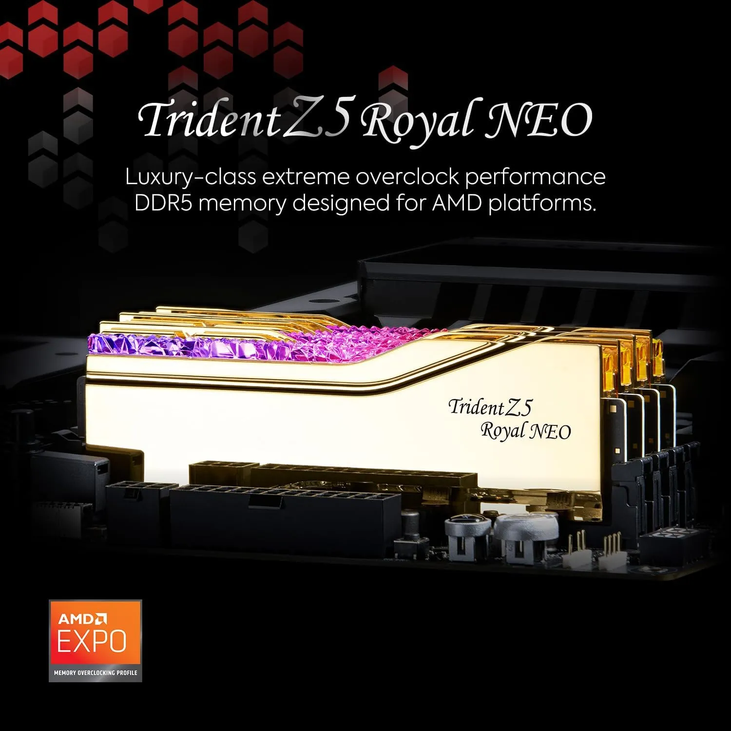 G.SKILL 32GB Kit (2x16GB) Trident Z5 ROYAL Neo RGB Gold F5-6000J2836G16GX2-TR5NG DDR5 6000MHz Memory AMD EXPO