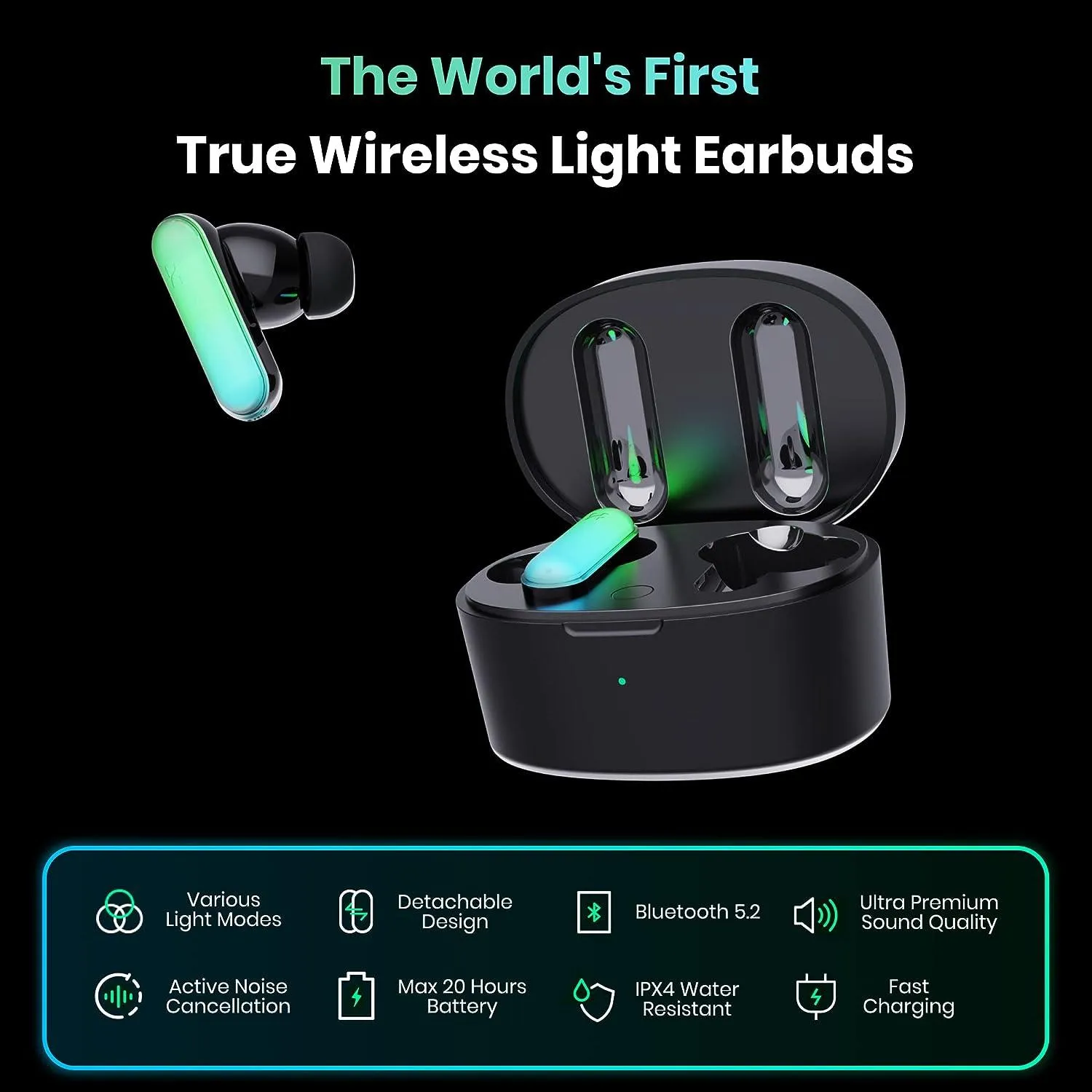 HHOGene GPods Colorful RGB Gaming Wireless Earbuds In Ear With Light Control And 4 Earbuds Shells  For IPhone And Android
