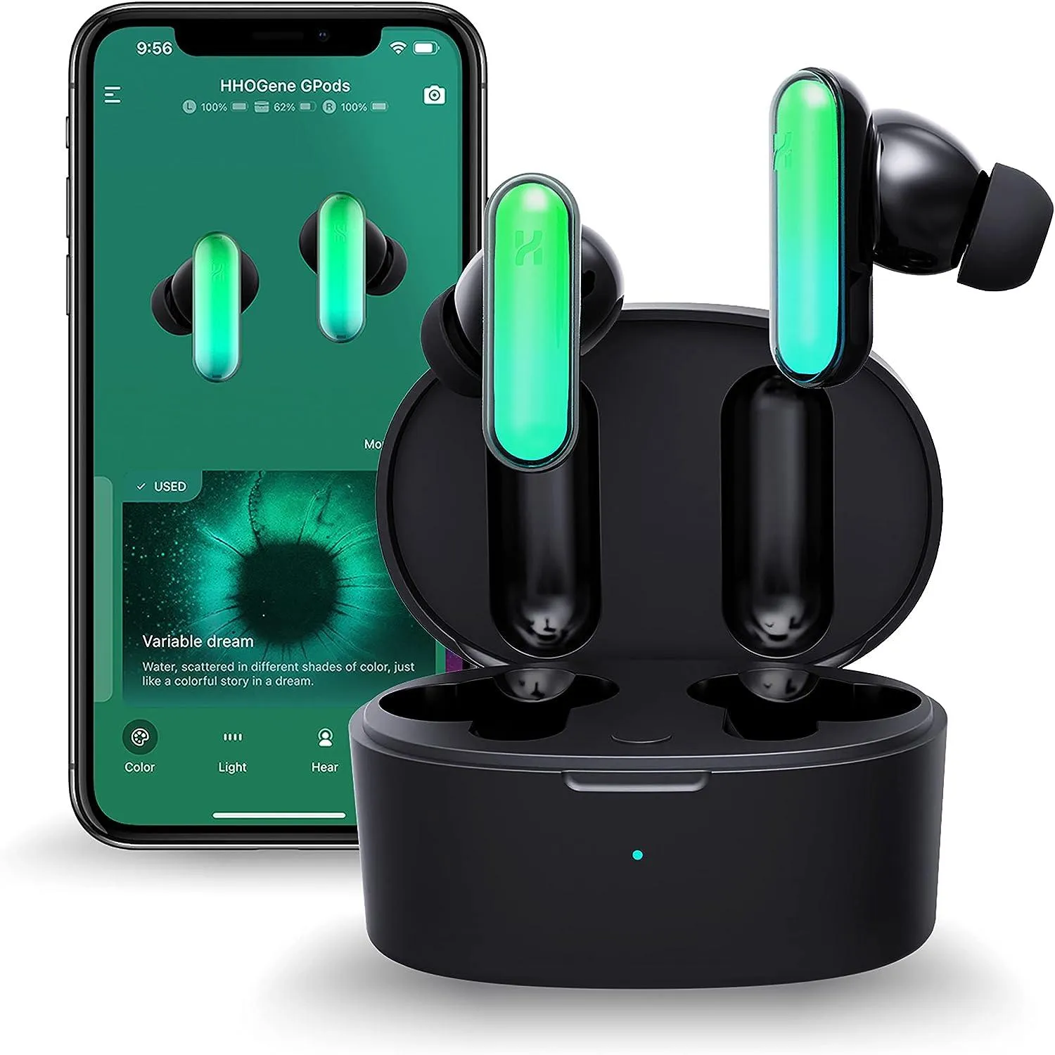 HHOGene GPods Colorful RGB Gaming Wireless Earbuds In Ear With Light Control And 4 Earbuds Shells  For IPhone And Android