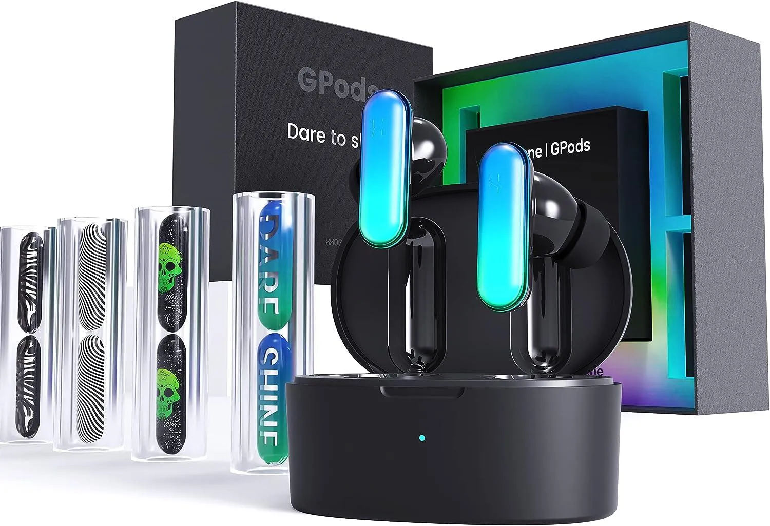 HHOGene GPods Colorful RGB Gaming Wireless Earbuds In Ear With Light Control And 4 Earbuds Shells  For IPhone And Android