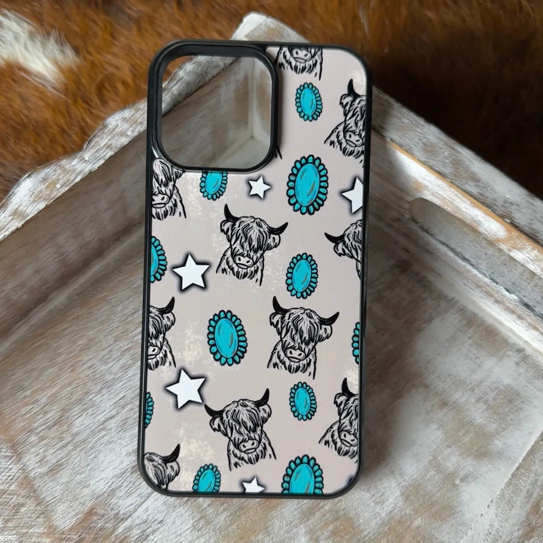 Highland cow & stars western phone case for iPhone and Samsung