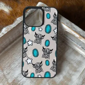 Highland cow & stars western phone case for iPhone and Samsung