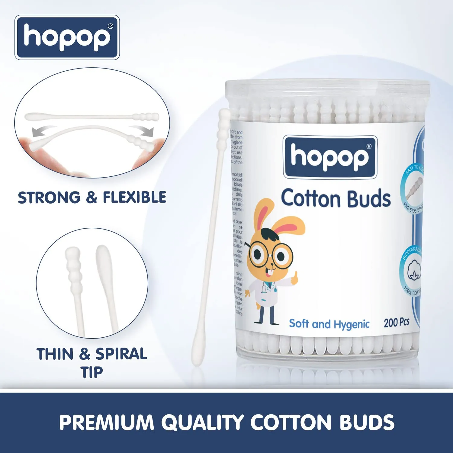 Hopop Soft & Hygenic Cotton Earbuds For Babies - 200pcs 0m 