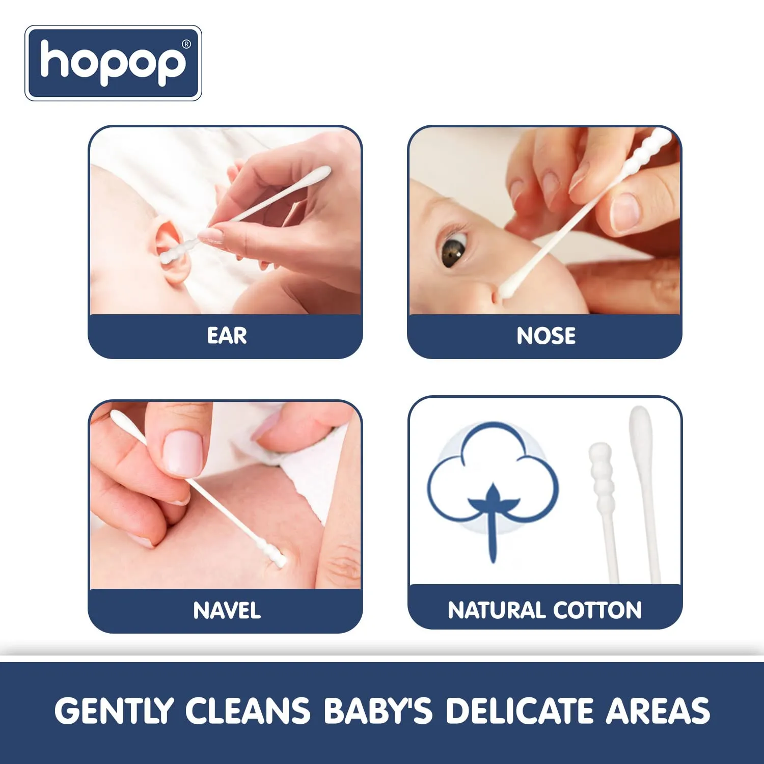 Hopop Soft & Hygenic Cotton Earbuds For Babies - 200pcs 0m 