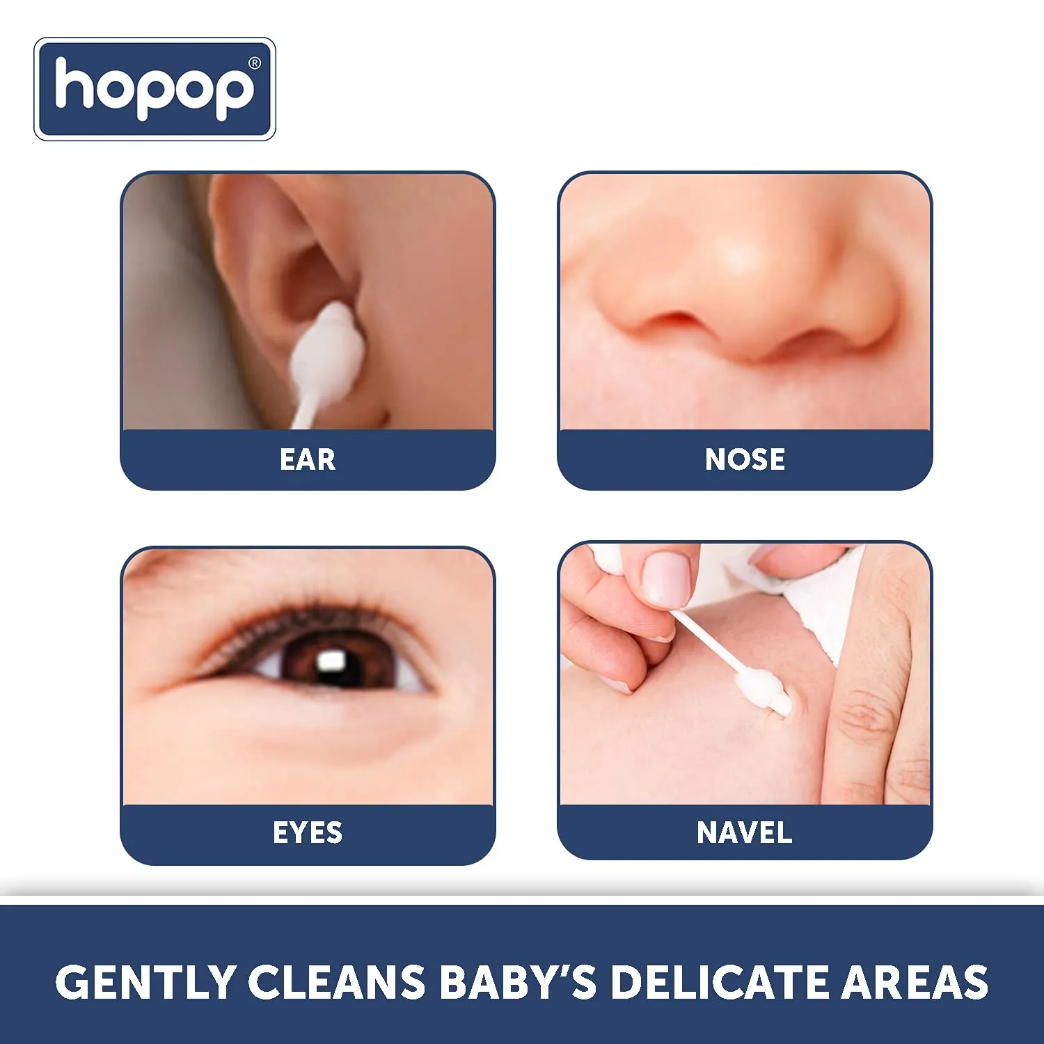 HOPOP Soft & Hygenic Cotton Earbuds For Babies - 55pcs 0m 