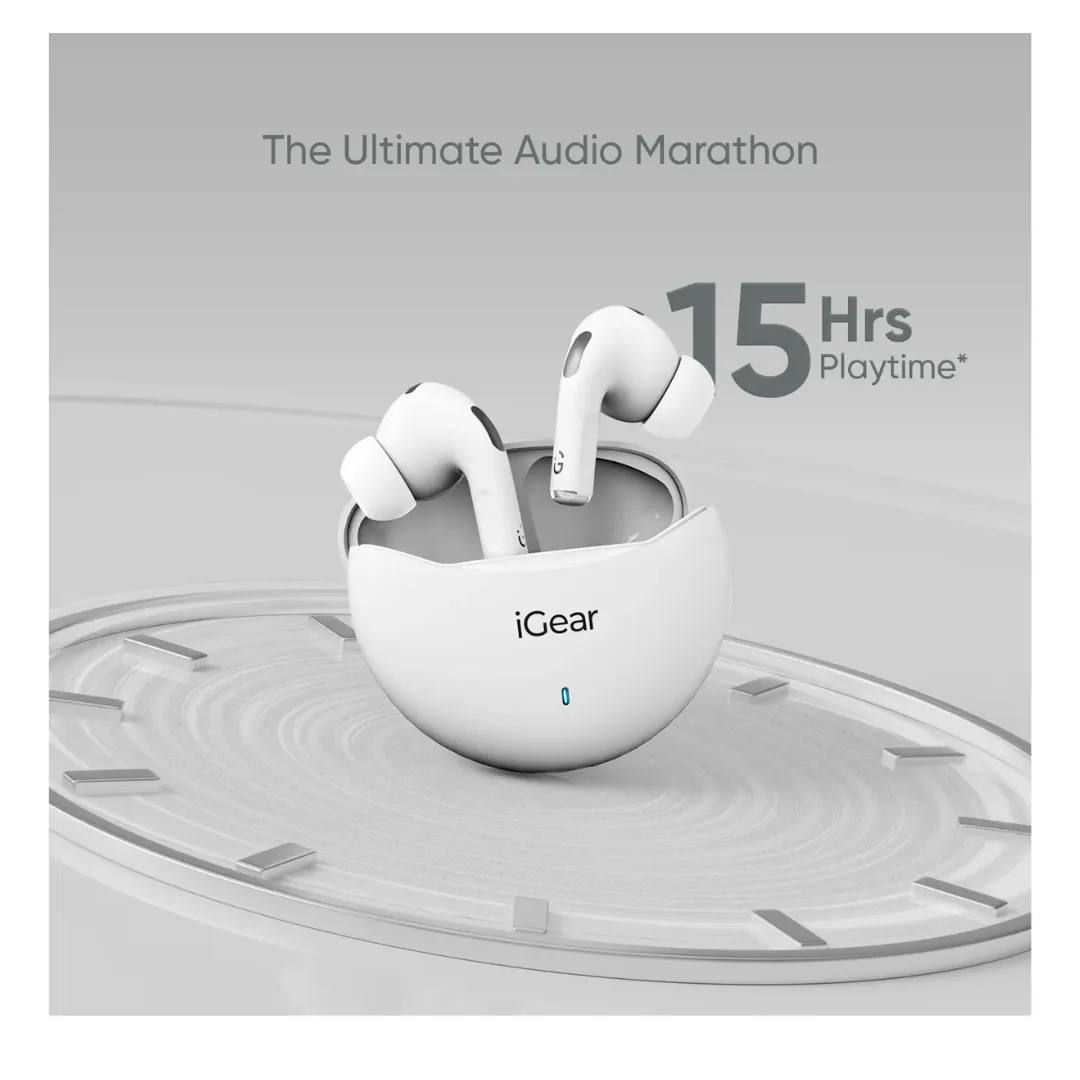 iGear Gemz Wireless Earbuds: 15 Hours Playtime, HiFi Bass, Instant Pairing, Touch Controls, Voice Assistance