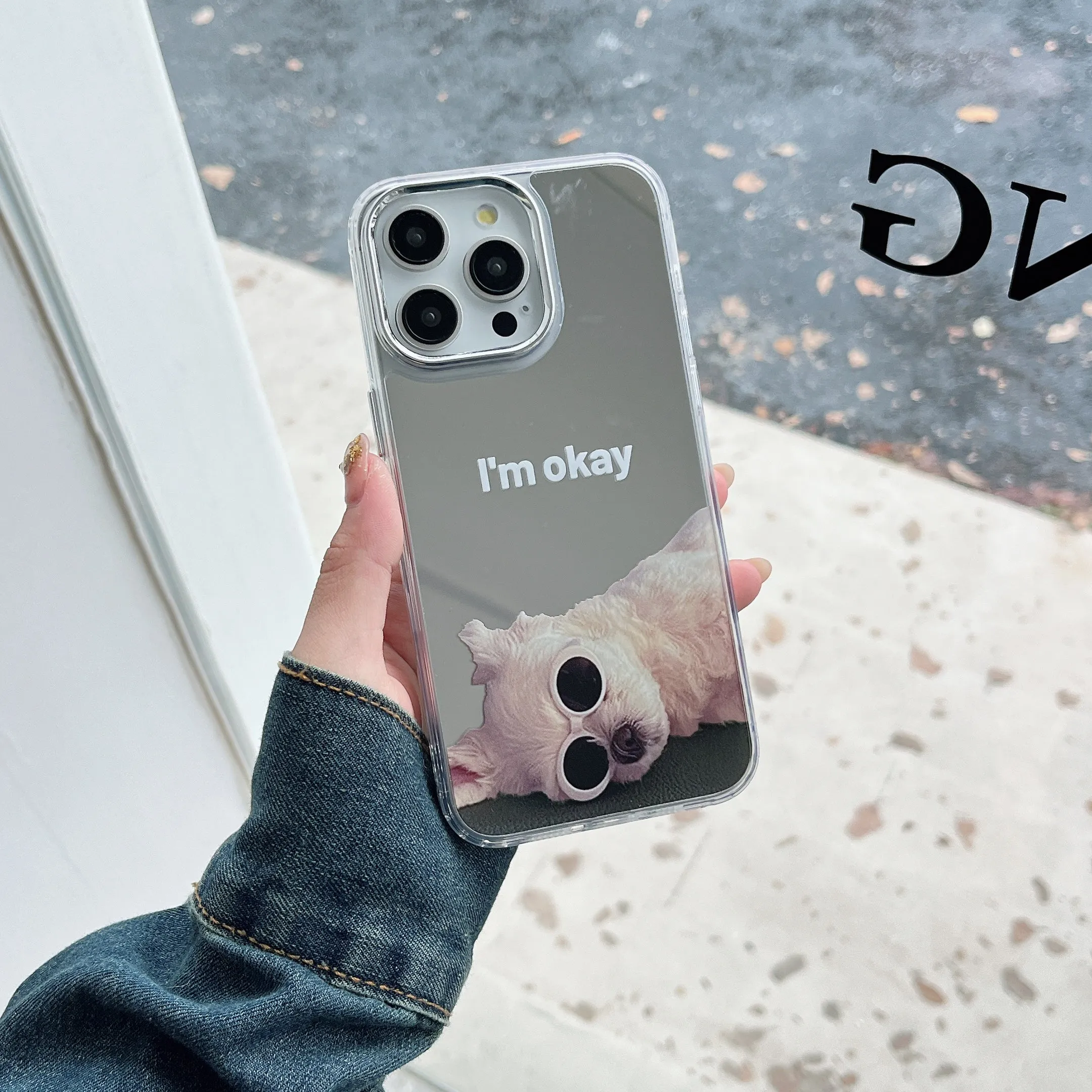 I'm Okay, Cute Dog Designer Silicon Mirror Case for iPhone