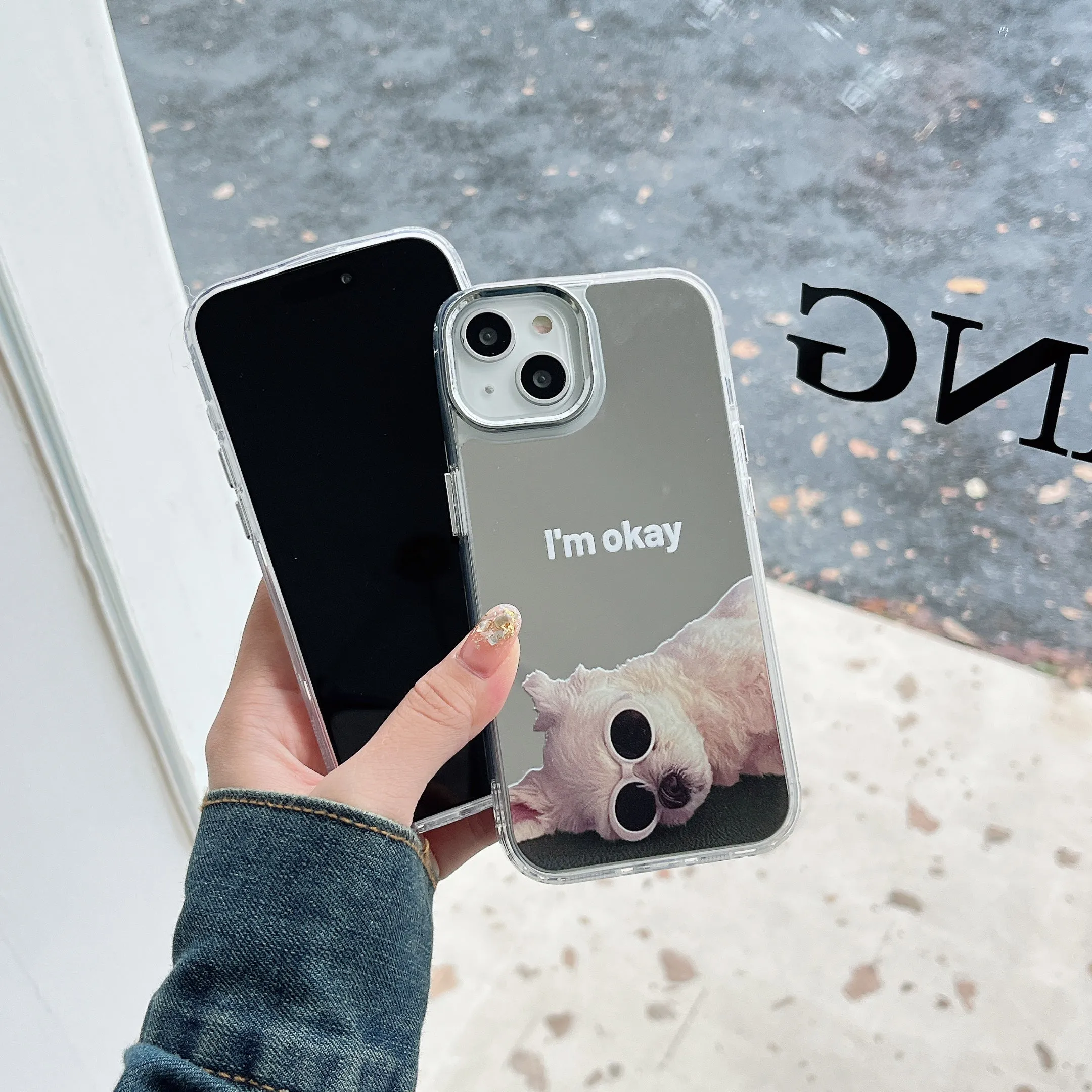 I'm Okay, Cute Dog Designer Silicon Mirror Case for iPhone