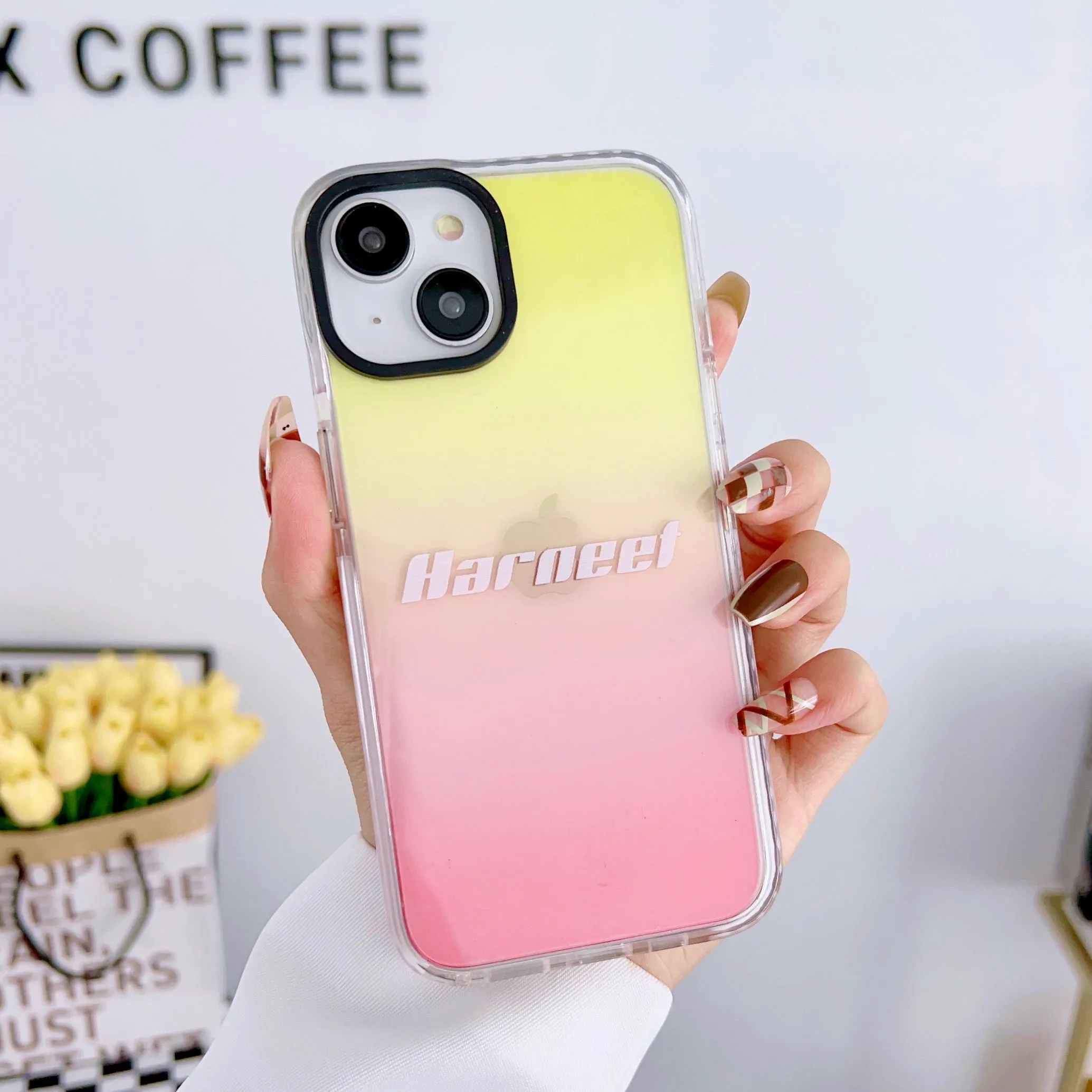 iPhone Impact Proof Customised Silicon Case ( Yellow And Pink Gradeint )