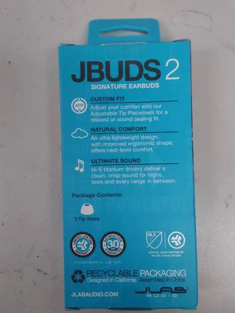 JLab Audio JBuds2 Premium in-Ear Earbuds Guaranteed Fit, Guaranteed for Life - Blue