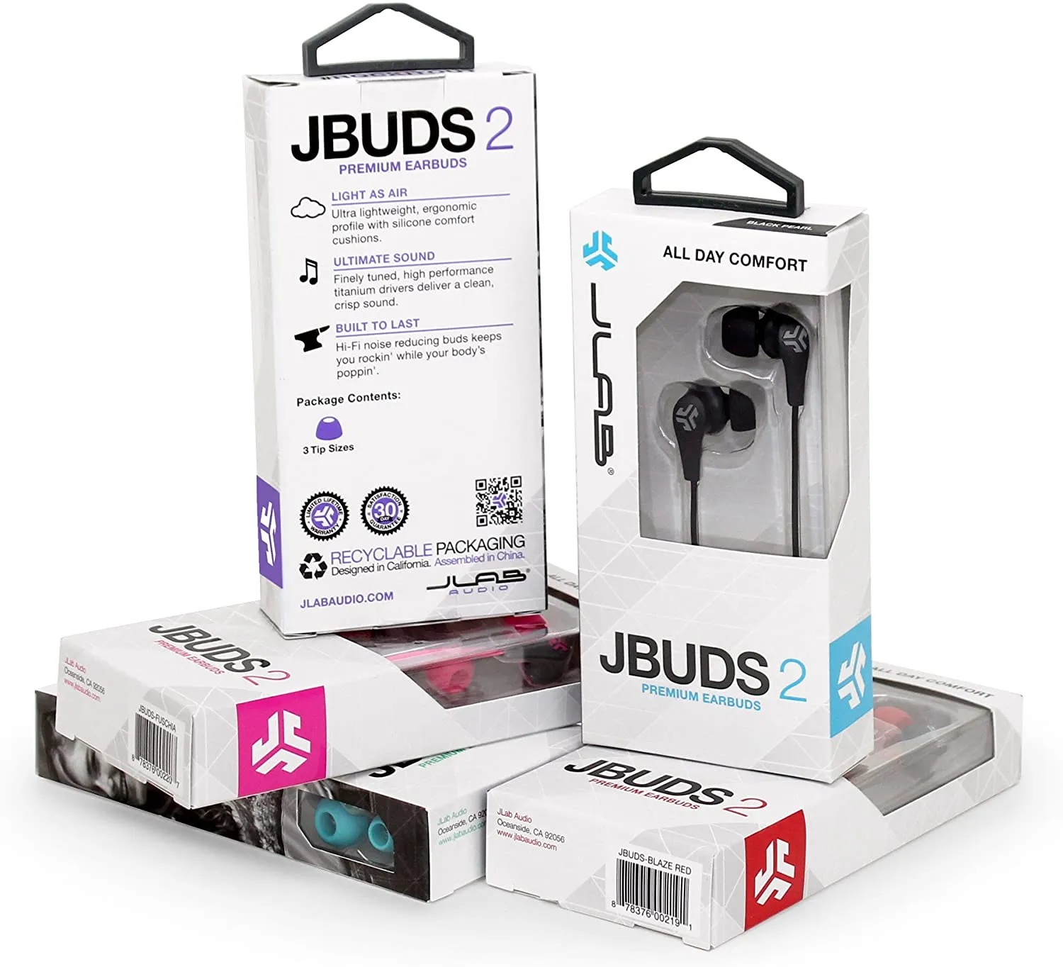 JLab Audio JBuds2 Premium in-Ear Earbuds Guaranteed Fit, Guaranteed for Life - Blue