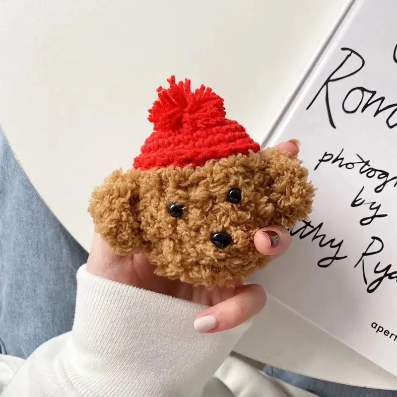 Kawaii Red Hat Teddy Bear Plush AirPods Case