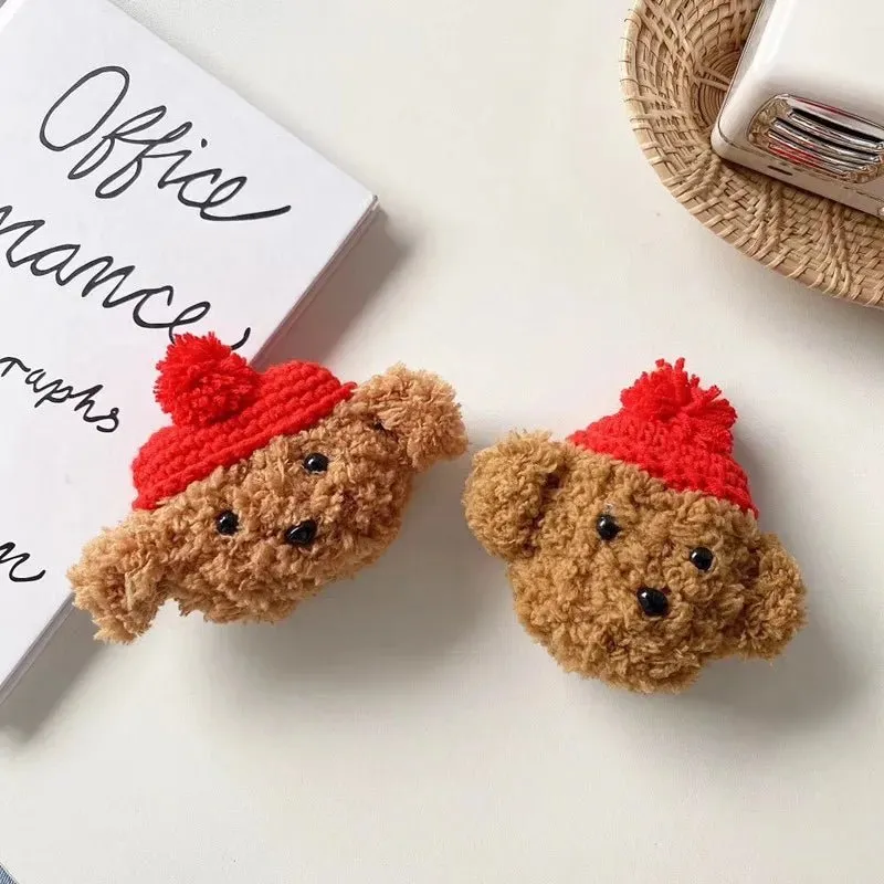 Kawaii Red Hat Teddy Bear Plush AirPods Case
