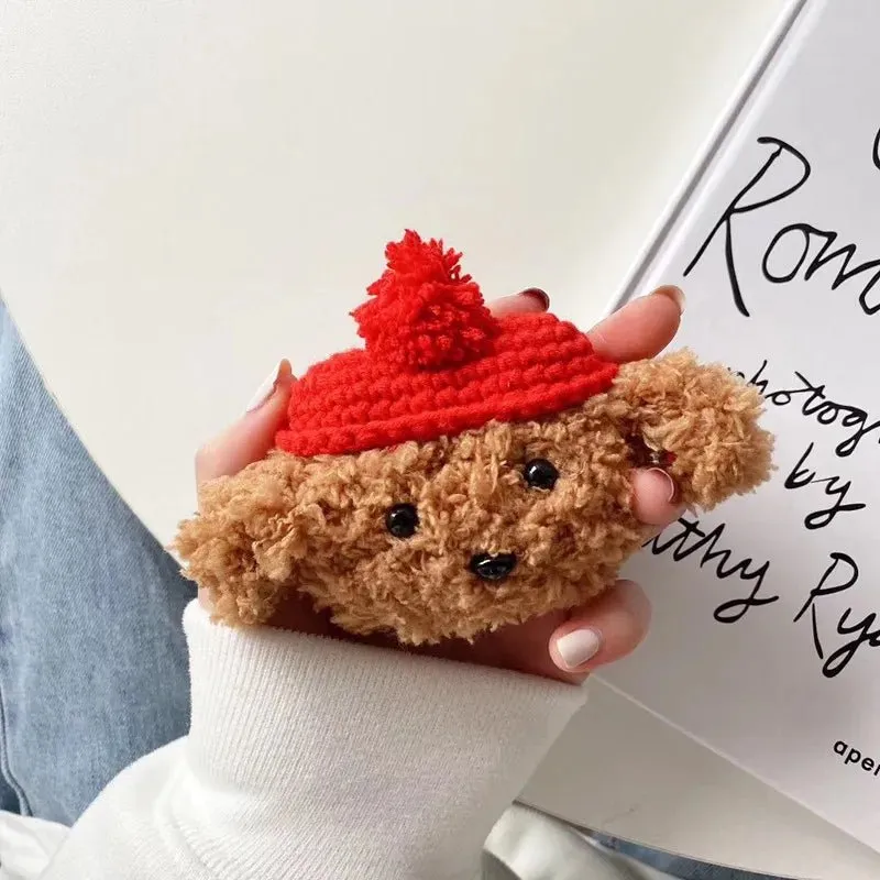 Kawaii Red Hat Teddy Bear Plush AirPods Case