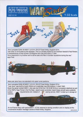 Kits-World KW132138 Avro Lancaster B Mk.VII 'Just Jane' Decals 1/32