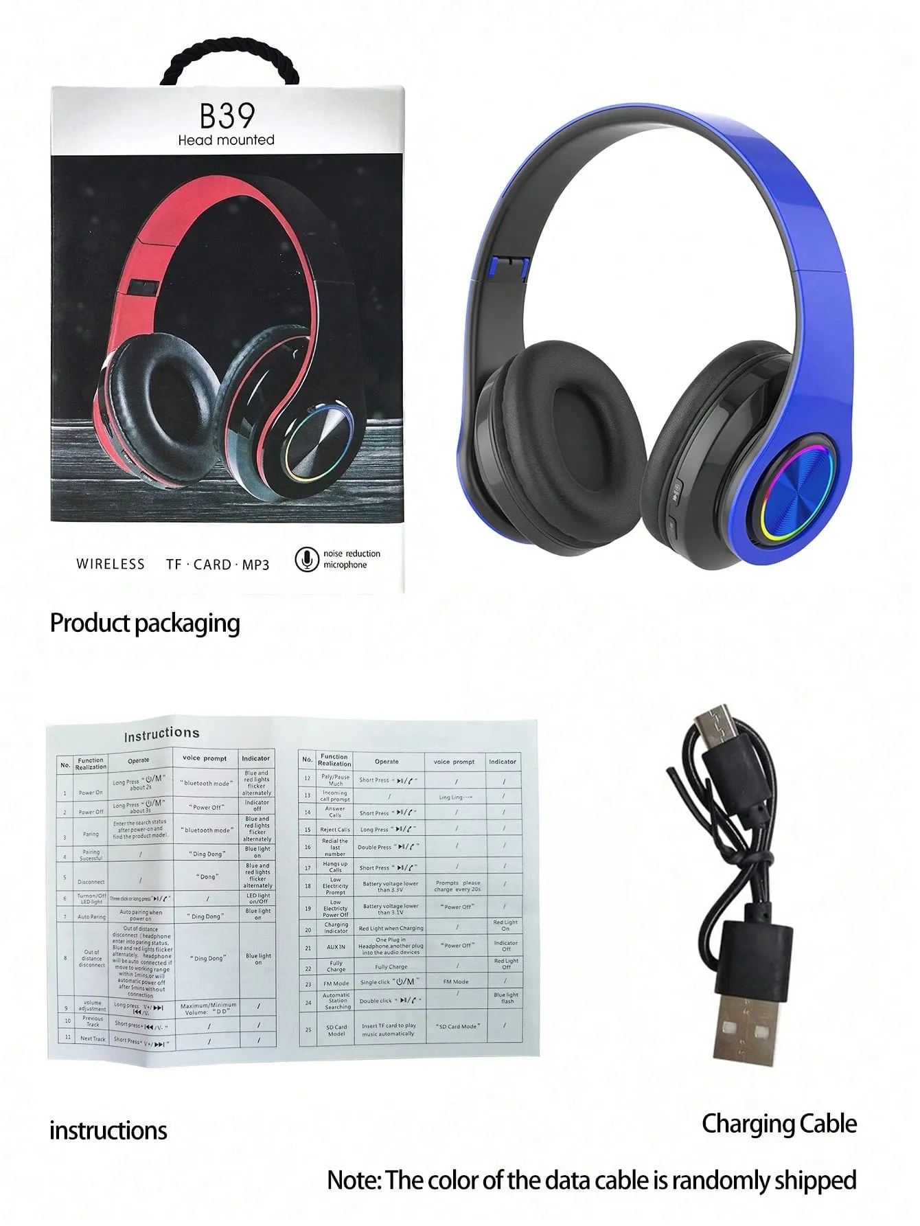 Light Emitting Wireless Headphones,Colorful LED Lights Comfort Over