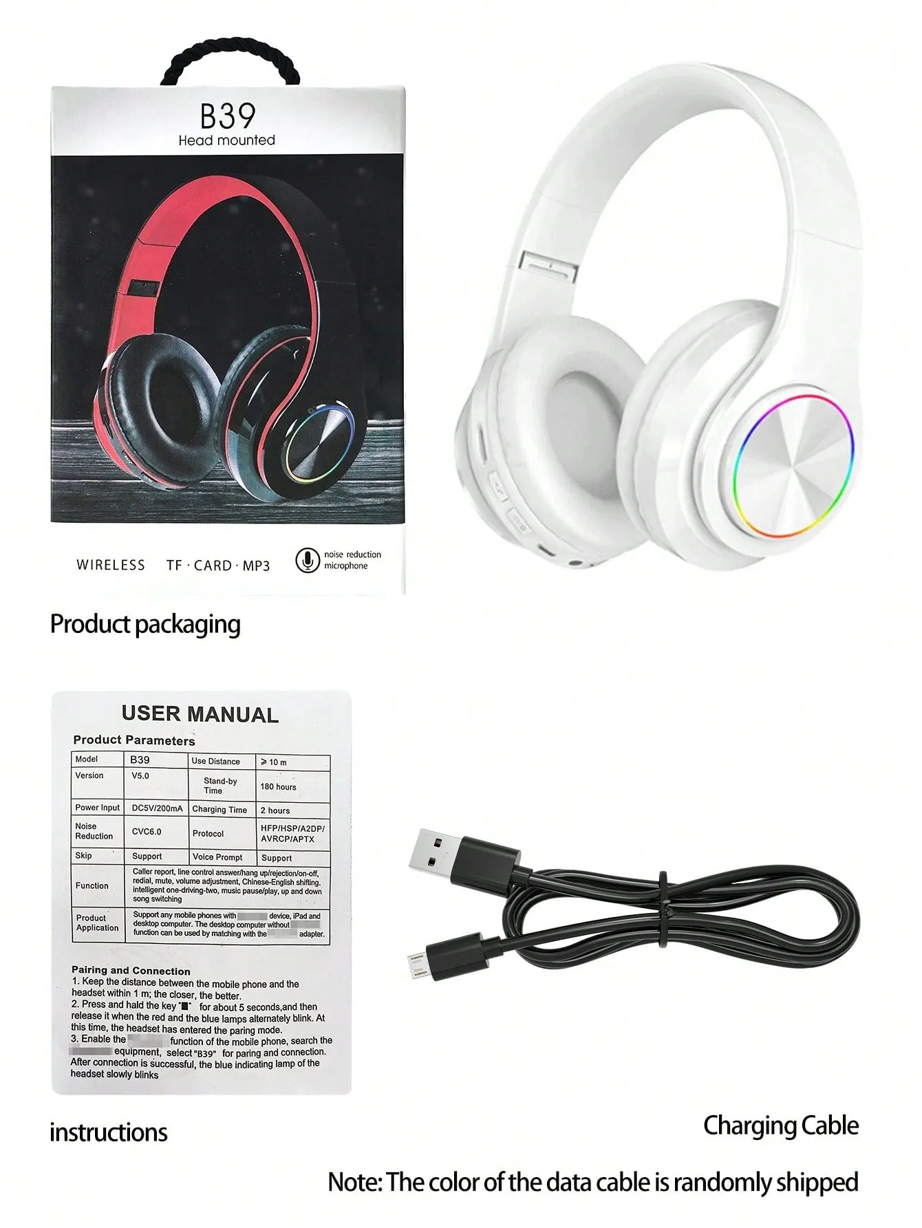 Light Emitting Wireless Headphones,Colorful LED Lights Comfort Over