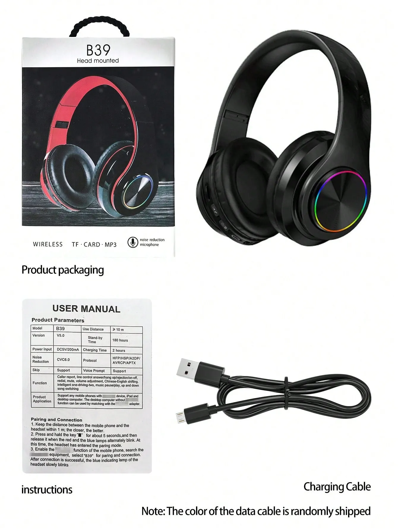 Light Emitting Wireless Headphones,Colorful LED Lights Comfort Over