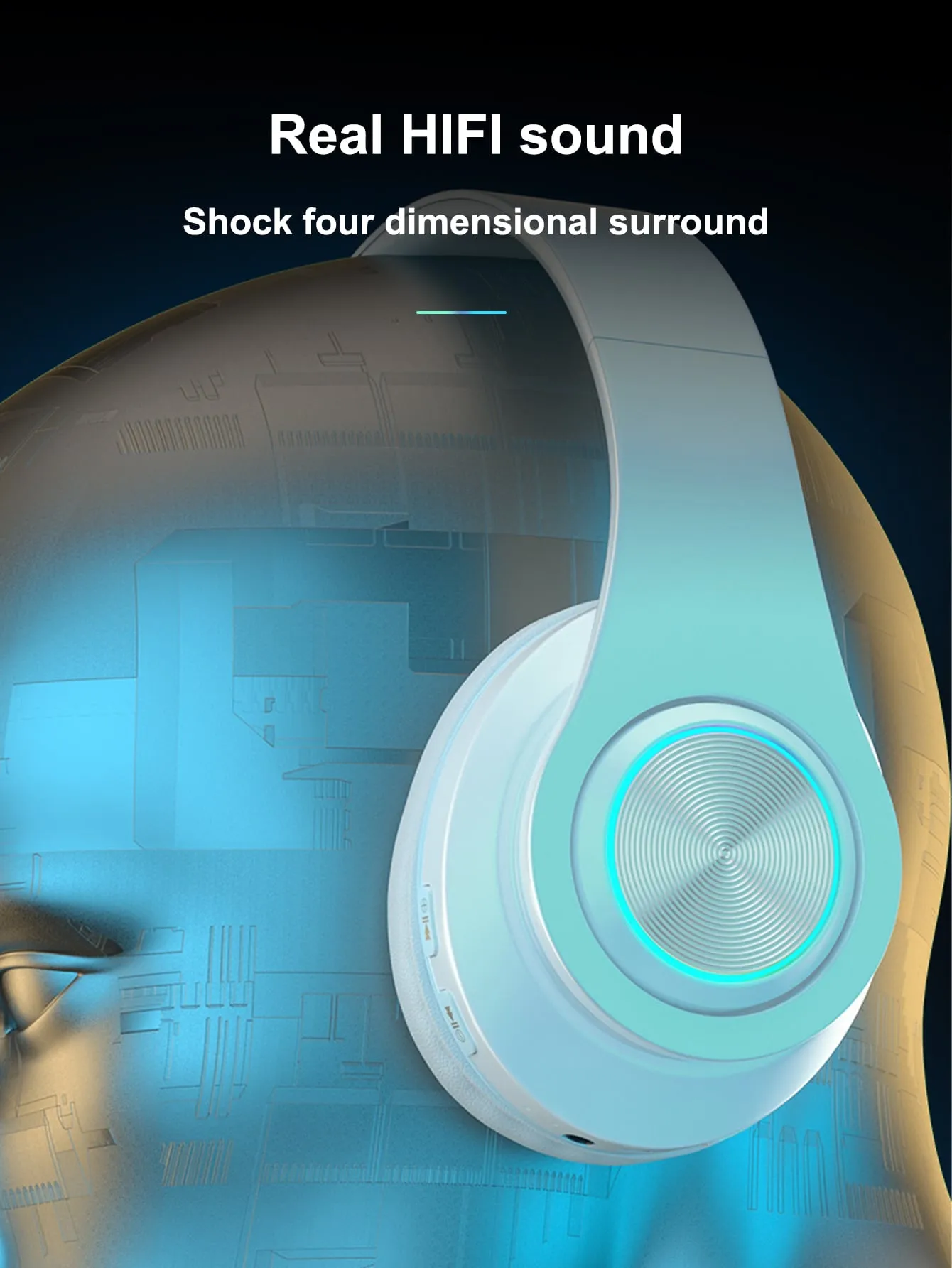 Light Emitting Wireless Headphones,Colorful LED Lights Comfort Over