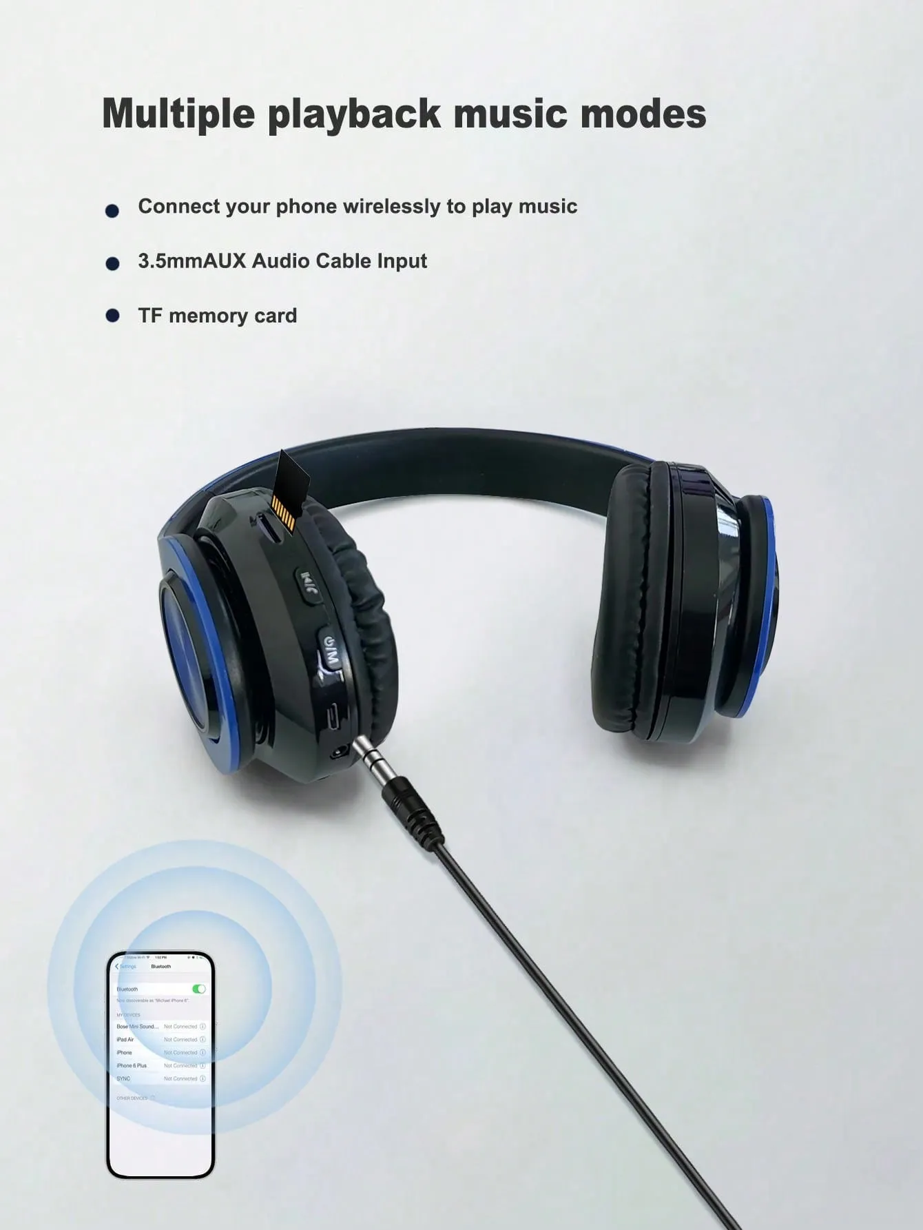 Light Emitting Wireless Headphones,Colorful LED Lights Comfort Over