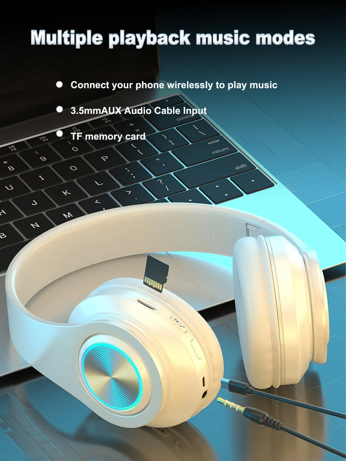 Light Emitting Wireless Headphones,Colorful LED Lights Comfort Over