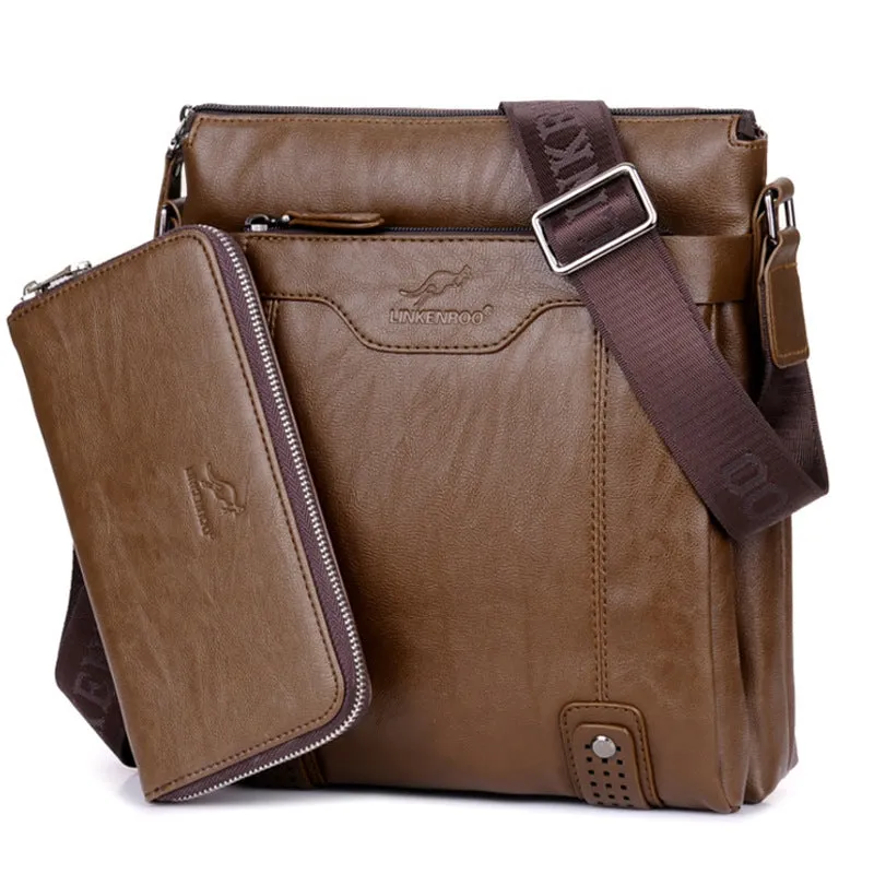 Lightweight Compact One Shoulder PU Leather Business Bag|Removable Pouch