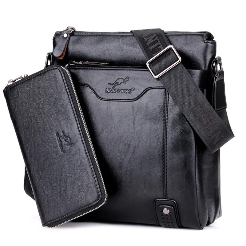 Lightweight Compact One Shoulder PU Leather Business Bag|Removable Pouch