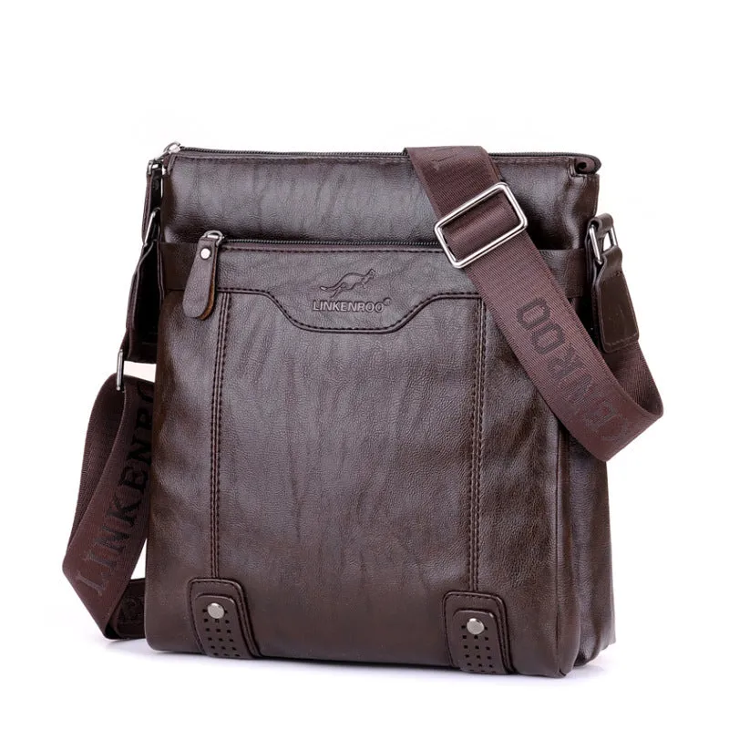 Lightweight Compact One Shoulder PU Leather Business Bag|Removable Pouch