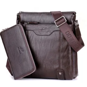 Lightweight Compact One Shoulder PU Leather Business Bag|Removable Pouch