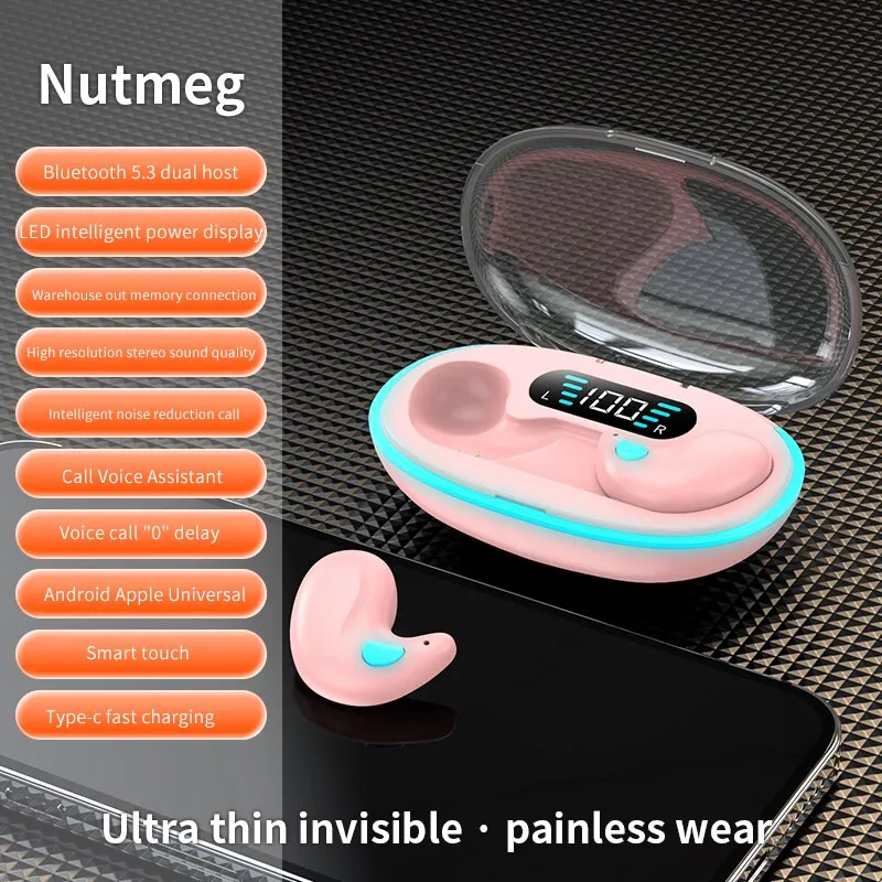 Mini Invisible Sleep Wireless Earphone Bluetooth 5.3 Hidden Earbuds IPX5 Waterproof Noise Cancelling Touch Control Headphone X55