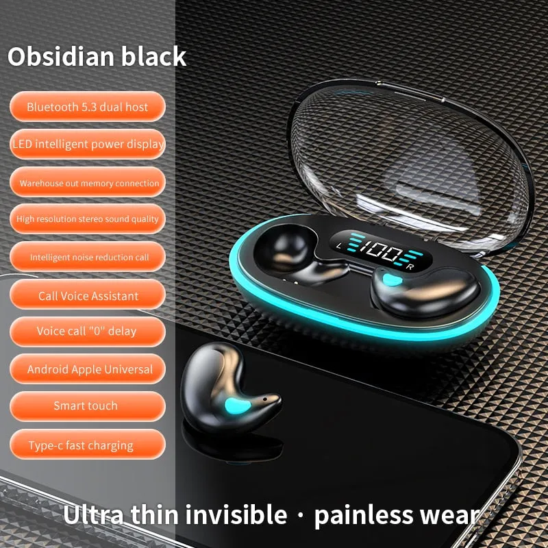 Mini Invisible Sleep Wireless Earphone Bluetooth 5.3 Hidden Earbuds IPX5 Waterproof Noise Cancelling Touch Control Headphone X55