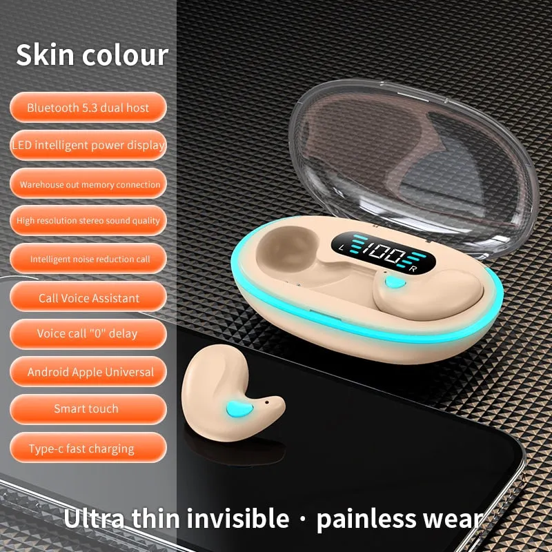 Mini Invisible Sleep Wireless Earphone Bluetooth 5.3 Hidden Earbuds IPX5 Waterproof Noise Cancelling Touch Control Headphone X55