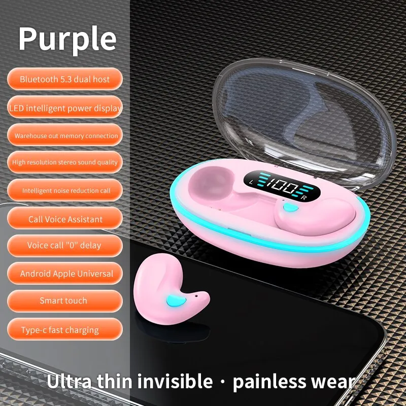 Mini Invisible Sleep Wireless Earphone Bluetooth 5.3 Hidden Earbuds IPX5 Waterproof Noise Cancelling Touch Control Headphone X55
