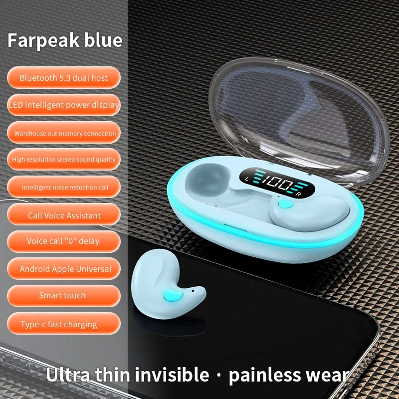 Mini Invisible Sleep Wireless Earphone Bluetooth 5.3 Hidden Earbuds IPX5 Waterproof Noise Cancelling Touch Control Headphone X55