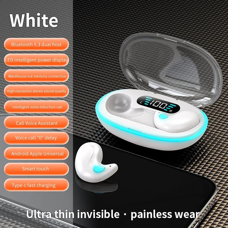 Mini Invisible Sleep Wireless Earphone Bluetooth 5.3 Hidden Earbuds IPX5 Waterproof Noise Cancelling Touch Control Headphone X55