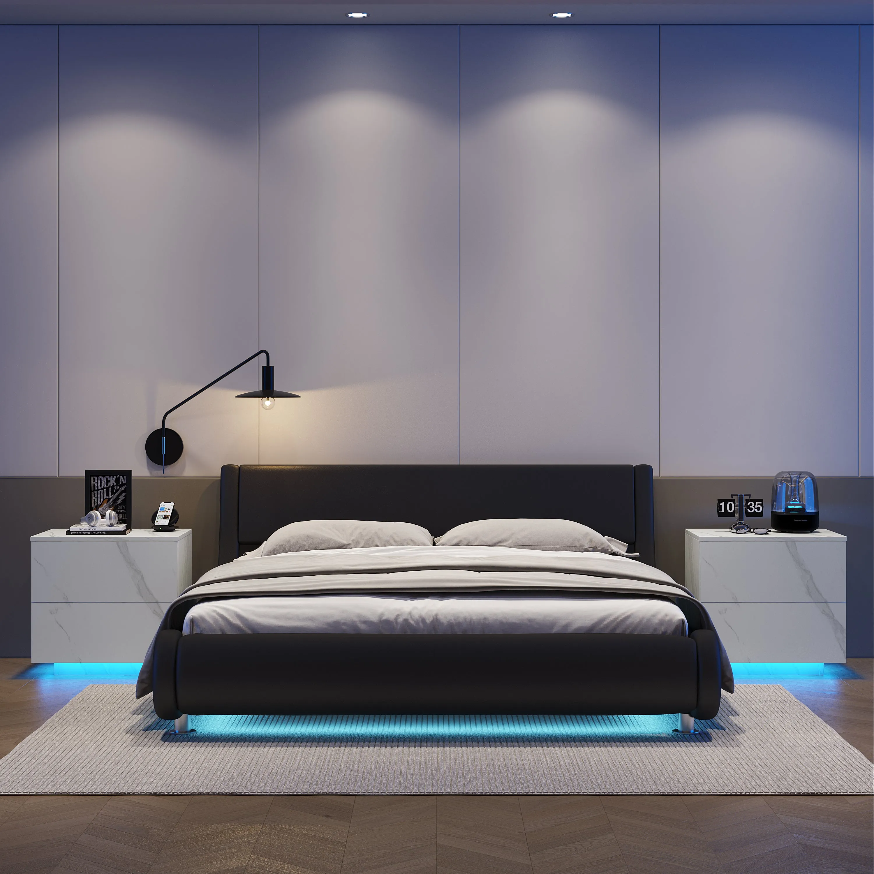Nami Nightstand with LED Strip Lights - White