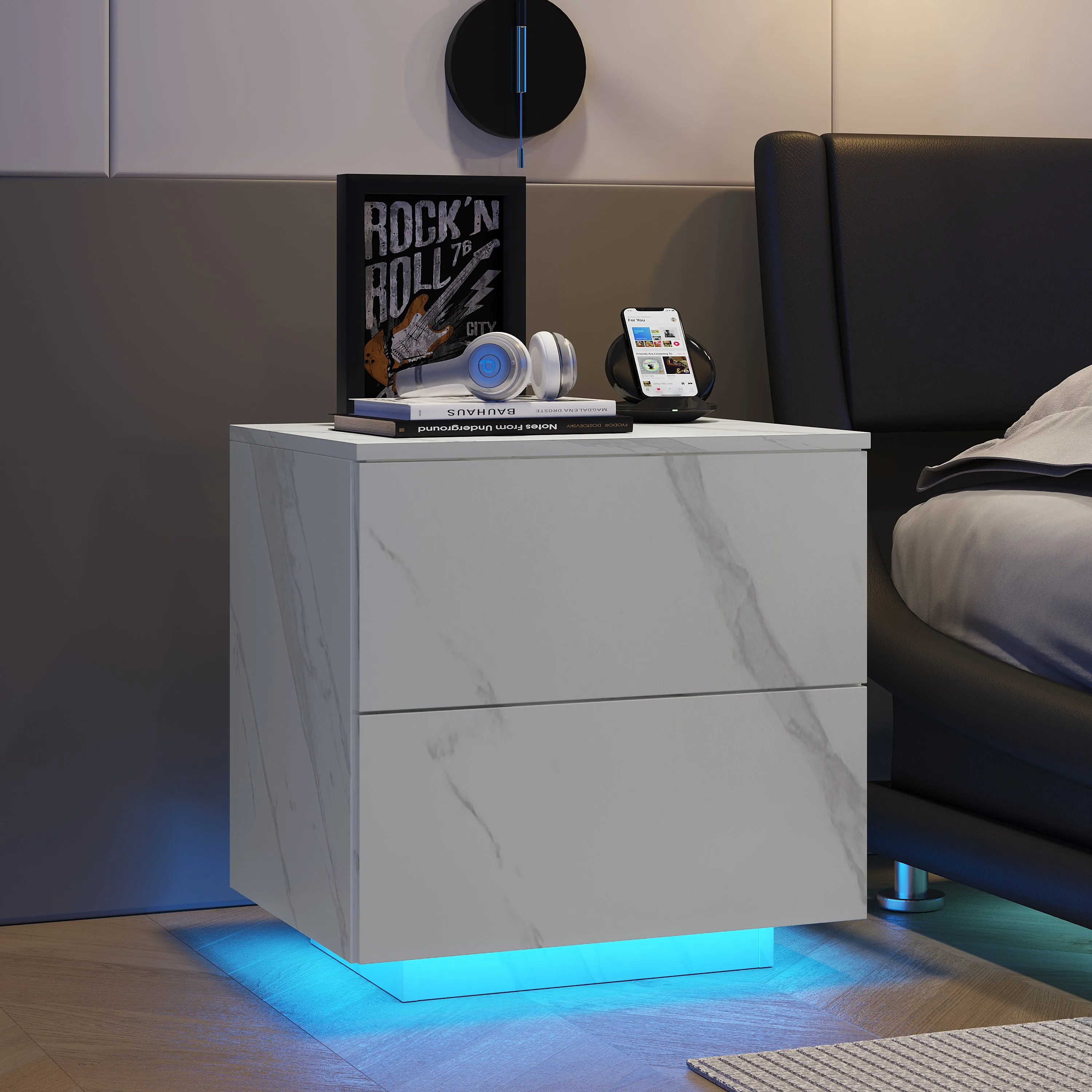 Nami Nightstand with LED Strip Lights - White
