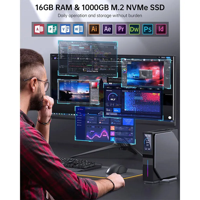 OUVIS S1 Mini PC with LCD Screen RGB EU Version