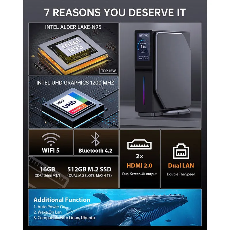 OUVIS S1 Mini PC with LCD Screen RGB EU Version