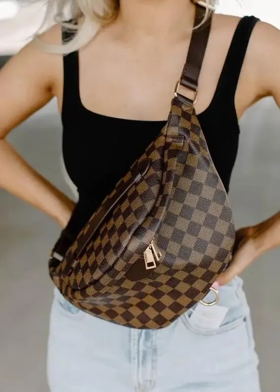 Plaid Print Adjustable Crossbody Waist Bag