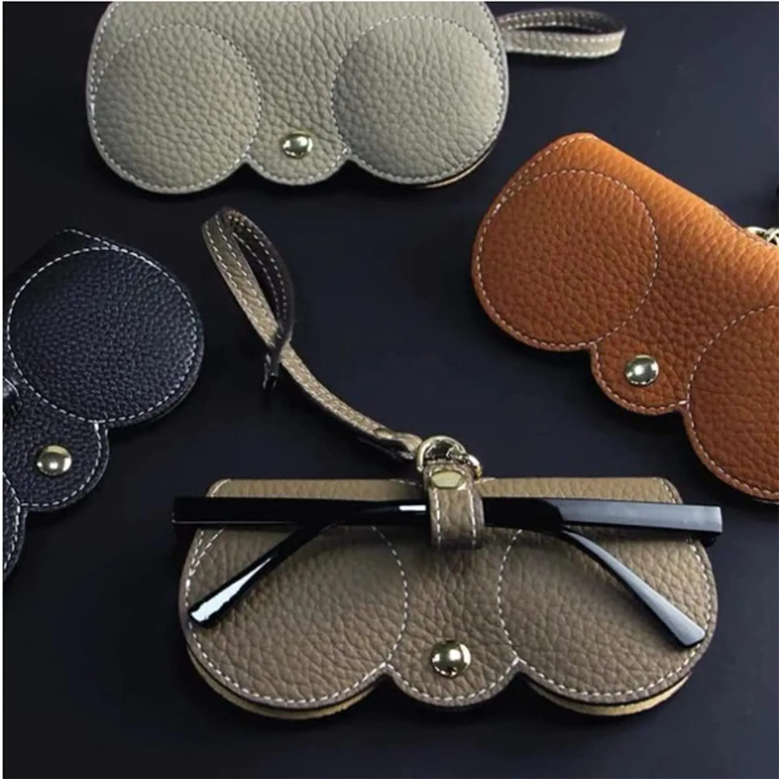 Portable Soft Leather Glasses Case | Slim Travel Sunglasses Pouch | Outdoor Carrying Organizer Eyeglass Bags with Wrist Strap