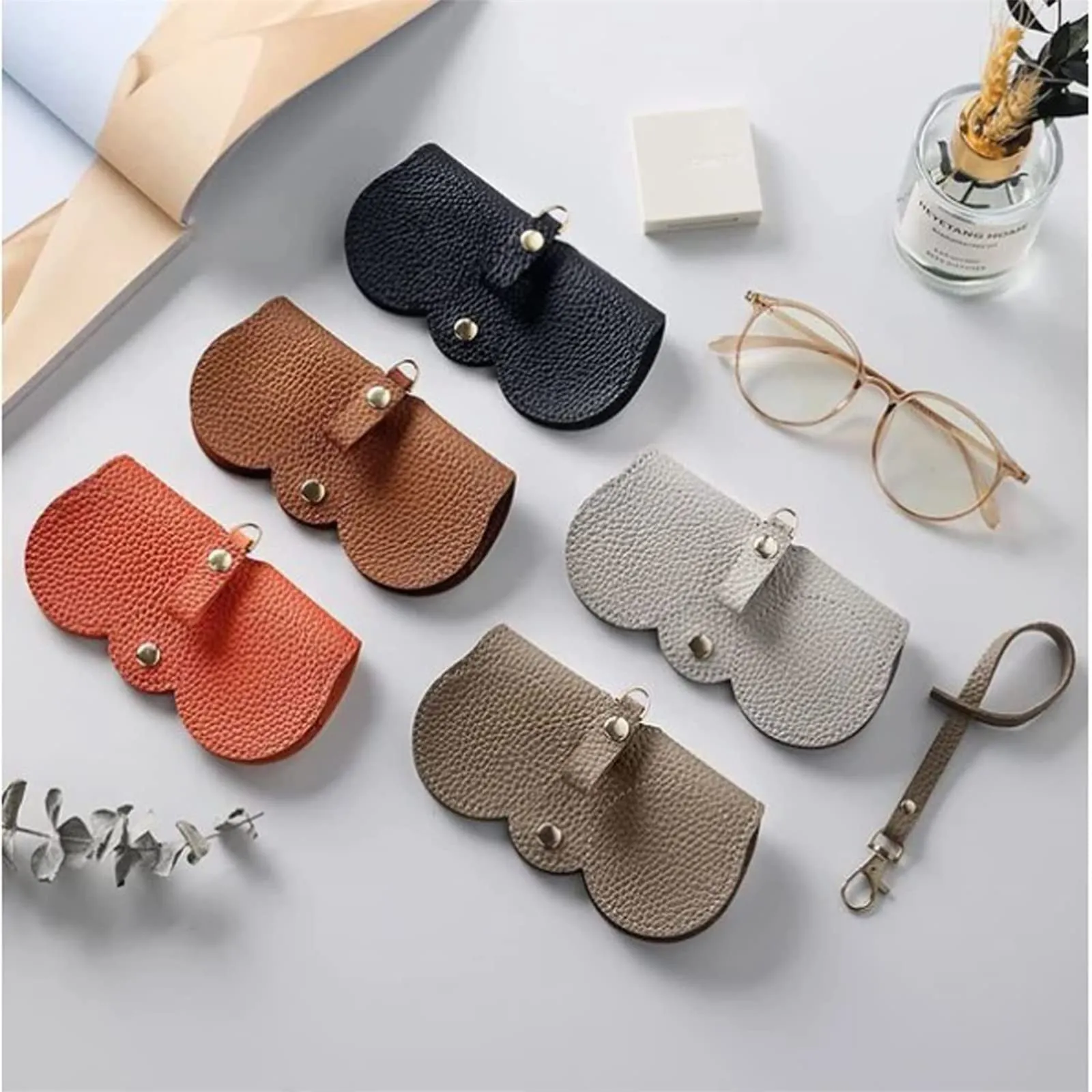 Portable Soft Leather Glasses Case | Slim Travel Sunglasses Pouch | Outdoor Carrying Organizer Eyeglass Bags with Wrist Strap