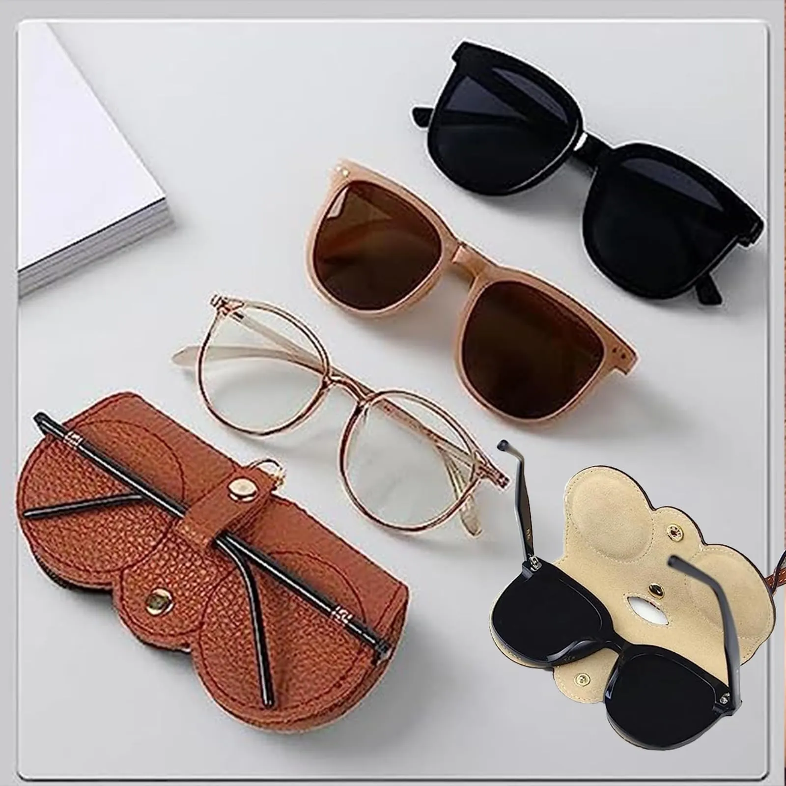 Portable Soft Leather Glasses Case | Slim Travel Sunglasses Pouch | Outdoor Carrying Organizer Eyeglass Bags with Wrist Strap