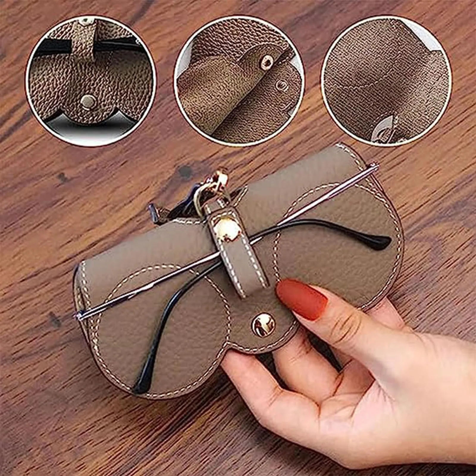 Portable Soft Leather Glasses Case | Slim Travel Sunglasses Pouch | Outdoor Carrying Organizer Eyeglass Bags with Wrist Strap